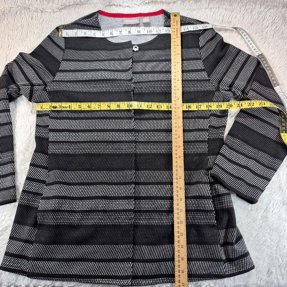 NWOT Chico's Black Gray Striped Jacket/Cardigan Lightweight Sweater Top Size 1. - Picture 7 of 9